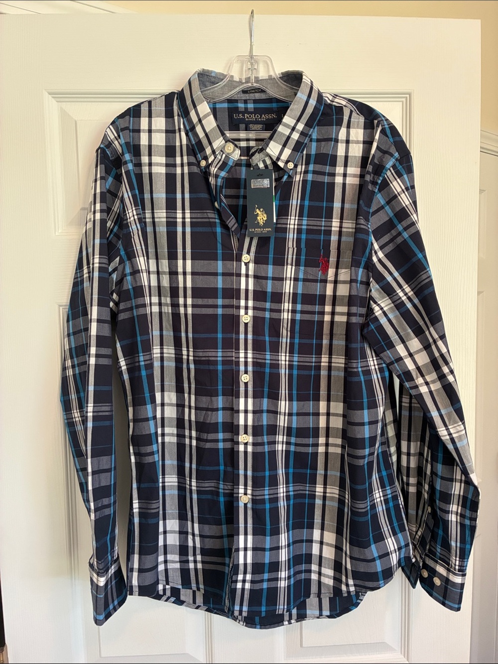 U.S. Polo Assn. Men’s Black, Blue & White Plaid Button-Down Shirt